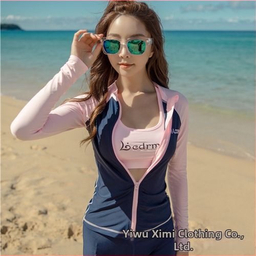 Női nylon napvédő búvárruha hosszú ujjú, Langchen, egyszínű varratmintázat, merüléshez