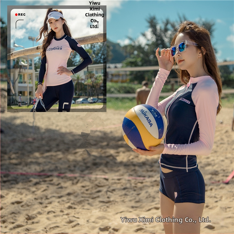 Női nylon napvédő búvárruha hosszú ujjú, Langchen, egyszínű varratmintázat, merüléshez