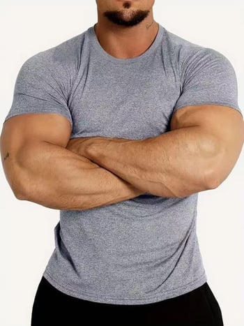 Férfi sportos felső, karcsúsított szabás, kerek nyak, rövid ujjú, selyemfényű anyag