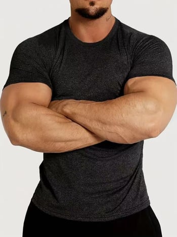 Férfi sportos felső, karcsúsított szabás, kerek nyak, rövid ujjú, selyemfényű anyag