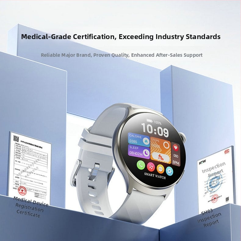 Смарт часовник за здравословен мониторинг: измерване на кръвно налягане, сърдечна честота, кислород в кръвта, кръвна захар, мониторинг на съня (AMOLED дисплей; 440 mAh; живот на батерията 7–14 дни; корпус от алуминиев сплав; водоустойчив)