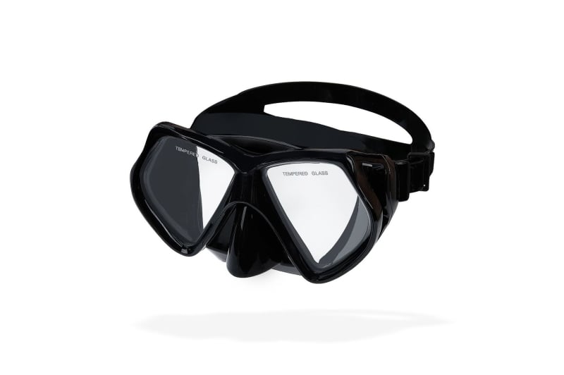 Μάσκα κατάδυσης ενηλίκων με πλαίσιο πολυκαρβονάτου, φακοί από θερμοενισχυμένο γυαλί, προστασία μύτης, βάρος 230 g