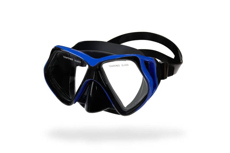 Μάσκα κατάδυσης ενηλίκων με πλαίσιο πολυκαρβονάτου, φακοί από θερμοενισχυμένο γυαλί, προστασία μύτης, βάρος 230 g