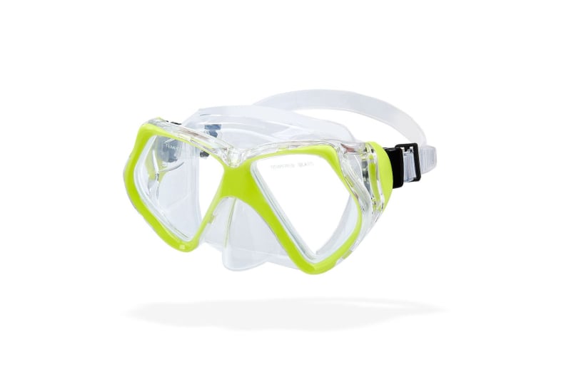 Μάσκα κατάδυσης ενηλίκων με πλαίσιο πολυκαρβονάτου, φακοί από θερμοενισχυμένο γυαλί, προστασία μύτης, βάρος 230 g