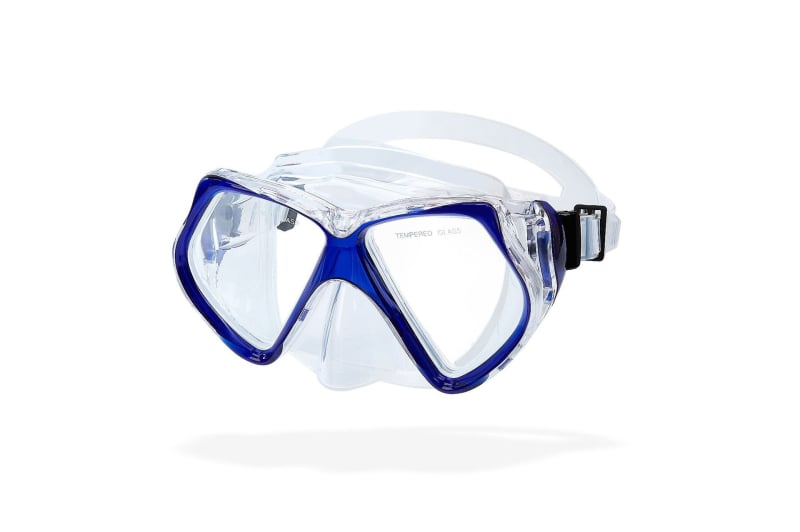 Μάσκα κατάδυσης ενηλίκων με πλαίσιο πολυκαρβονάτου, φακοί από θερμοενισχυμένο γυαλί, προστασία μύτης, βάρος 230 g