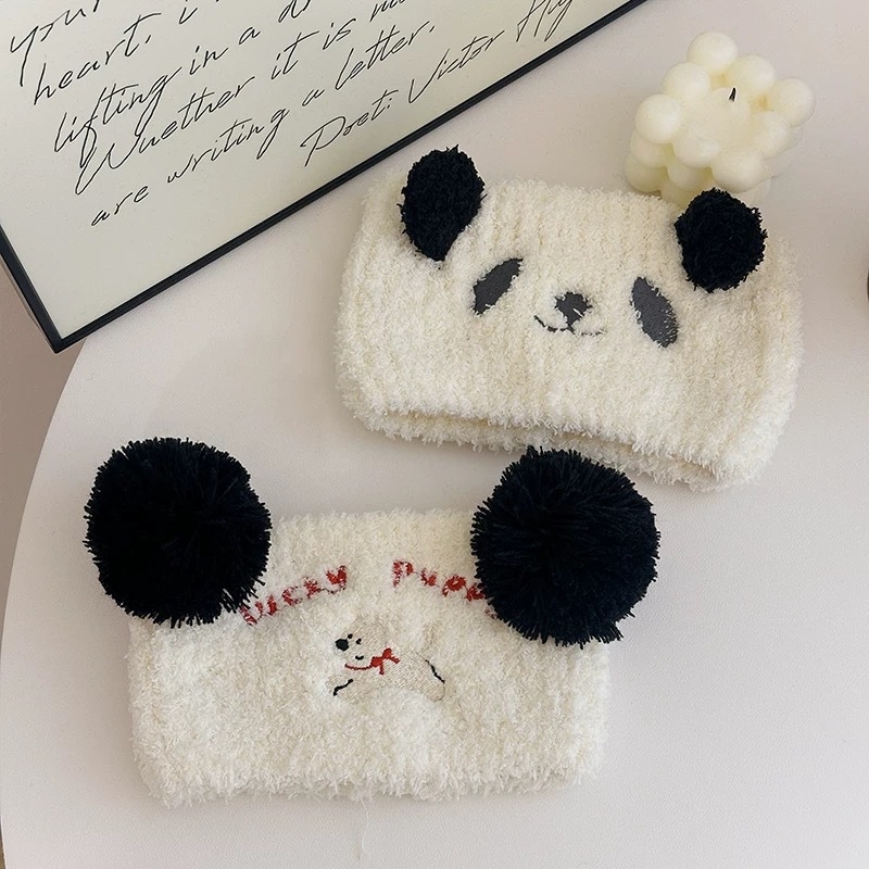 Huijin pliš headband za majke s panda uzorkom, široka, postpartum headband s zaštitom čela, geometrijski uzorak, jesen 2025