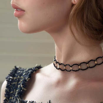 Műkristályos nyaklánc, kézzel készített lánc, geometriai dizájn