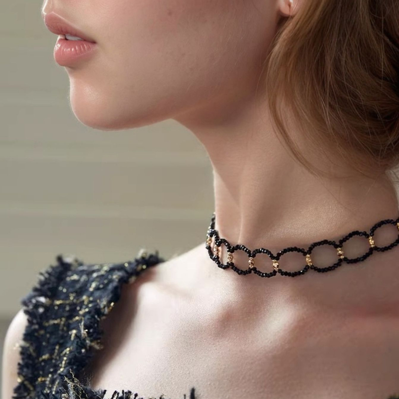 Műkristályos nyaklánc, kézzel készített lánc, geometriai dizájn