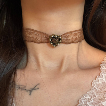 Čoker ogrlica s čipkom u retro geometrijskom stilu, miješani materijali, elektroplatiranje, jednostavan lanac, model Necklace 1522