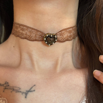 Čoker ogrlica s čipkom u retro geometrijskom stilu, miješani materijali, elektroplatiranje, jednostavan lanac, model Necklace 1522