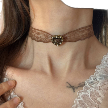 Čoker ogrlica s čipkom u retro geometrijskom stilu, miješani materijali, elektroplatiranje, jednostavan lanac, model Necklace 1522