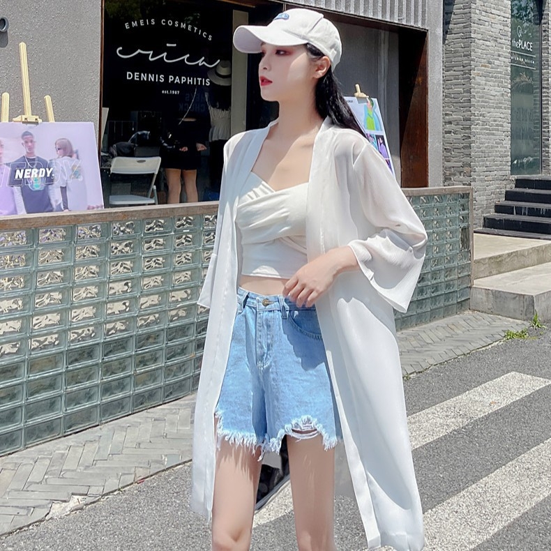 Дамски кардиган за защита от слънцето, chenille плат със спандекс, Windsor яка, ръкав 3/4, едноцветен модел