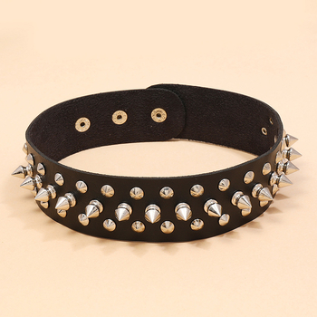 Punk kožna ogrlica-choker sa šiljicama, željezni privjesak, elektroplatinirano, 36 g