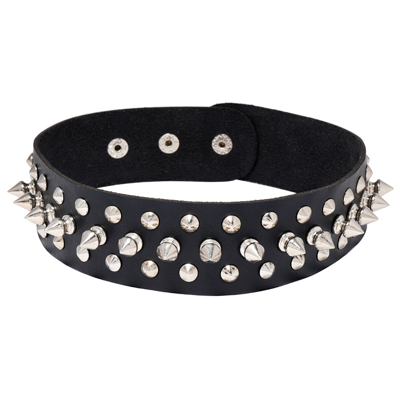 Punk kožna ogrlica-choker sa šiljicama, željezni privjesak, elektroplatinirano, 36 g