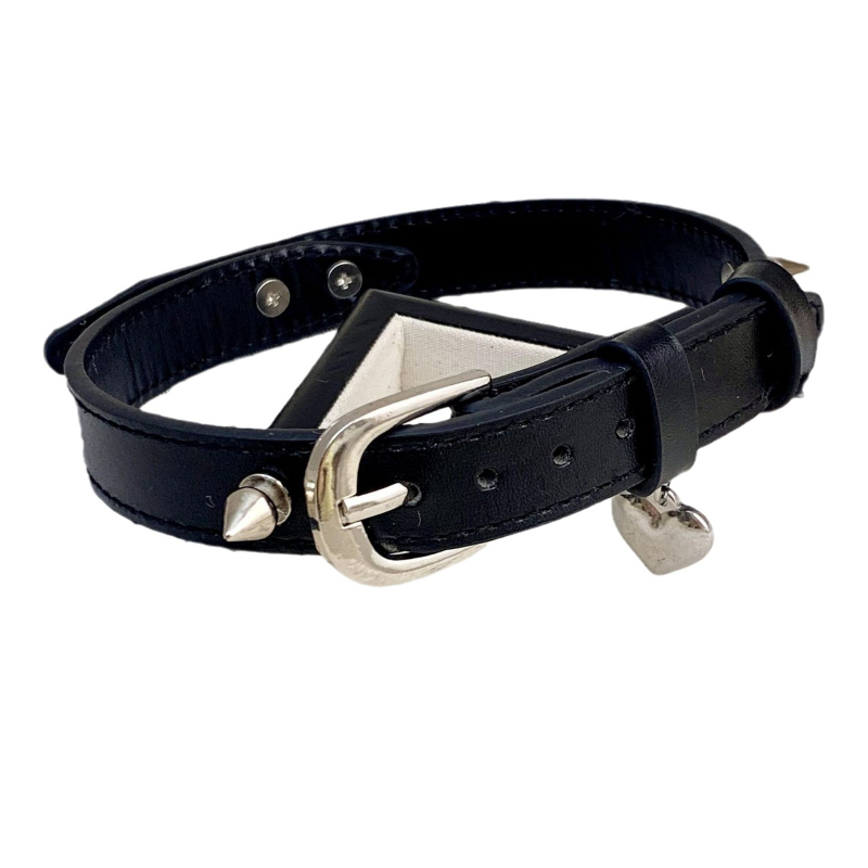 Kožna choker ogrlica s bakrenim srcolastim privjeskom, ručno izrađena, punk stil