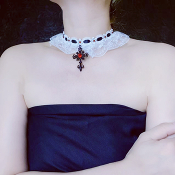 Ručno izrađeni čipkasti choker s križem, klavikularna lanac, za žene, sladak i cool stil, oblik: cvjetovi/geometrija