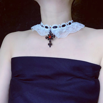 Ručno izrađeni čipkasti choker s križem, klavikularna lanac, za žene, sladak i cool stil, oblik: cvjetovi/geometrija