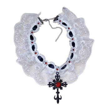 Ručno izrađeni čipkasti choker s križem, klavikularna lanac, za žene, sladak i cool stil, oblik: cvjetovi/geometrija