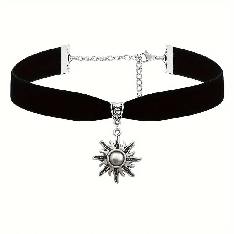 Колие със слънчев медальон, сплав, стандартна верижка, естествен стил, свеж и сладък