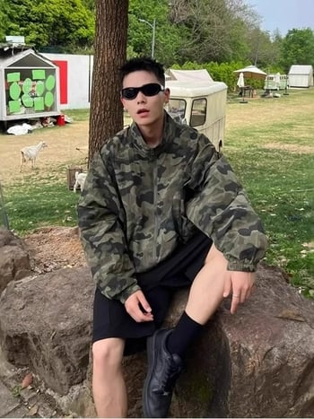 Ανδρικό καμουφλάζ μπουφάν με γρήγορο στέγνωμα και UV προστασία, ύφασμα από μίγμα λίνων, γιακάς με ύψος, τσέπες με φερμουάρ