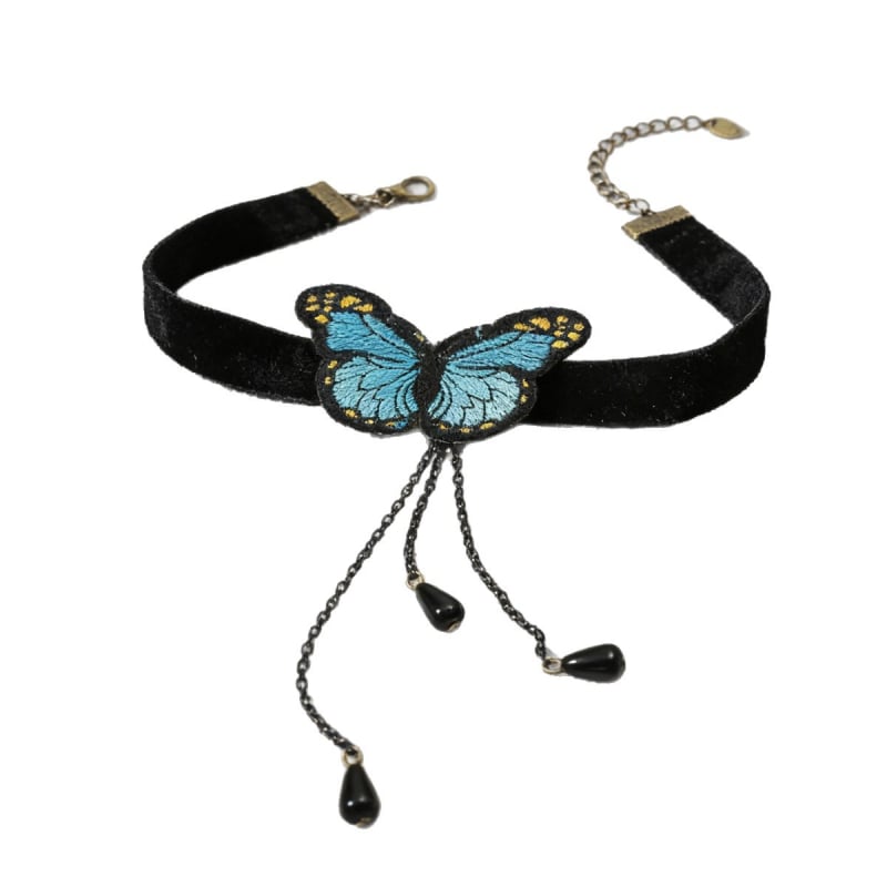 Чокър с пеперуден мотив, пластмасова висулка, верига o-link, обиколка 41–50 см