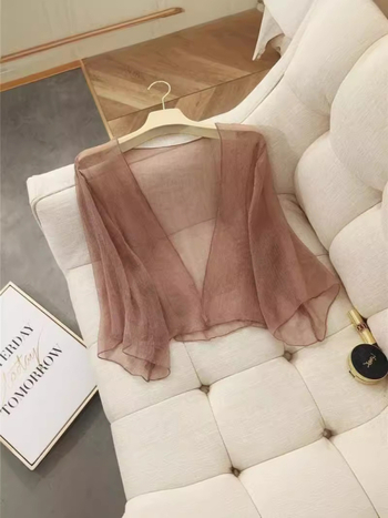 Слънцезащитен дамски кардиган, шифон, корейски стил, свободна кройка, дълги ръкави