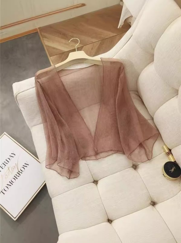 Слънцезащитен дамски кардиган, шифон, корейски стил, свободна кройка, дълги ръкави