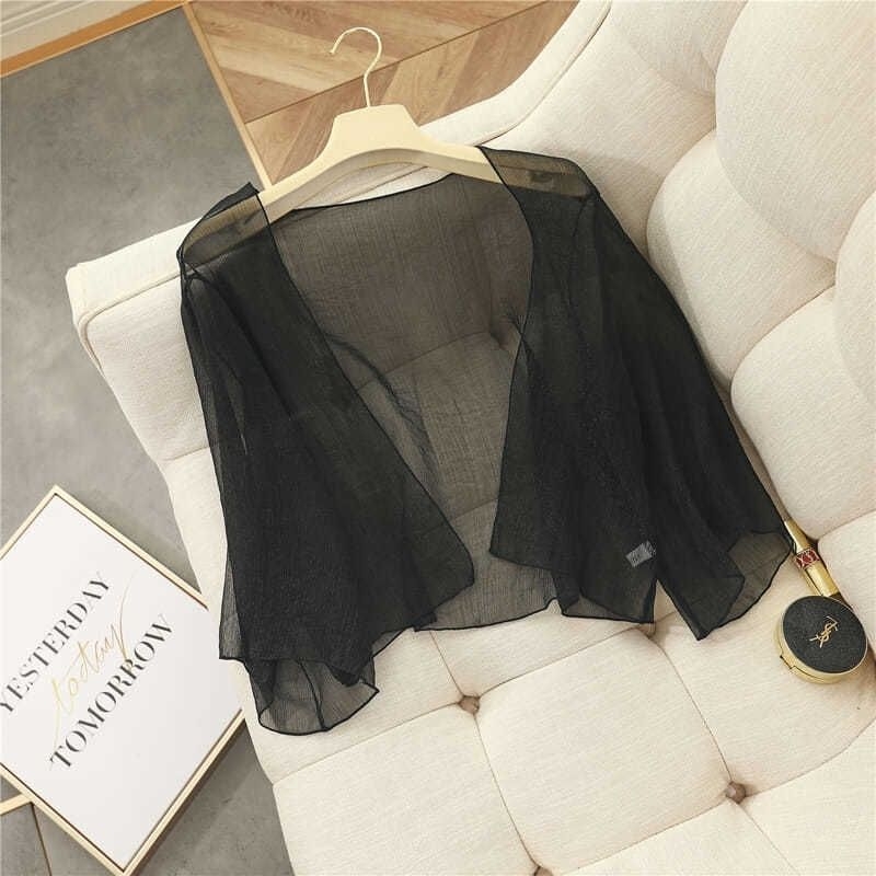 Слънцезащитен дамски кардиган, шифон, корейски стил, свободна кройка, дълги ръкави