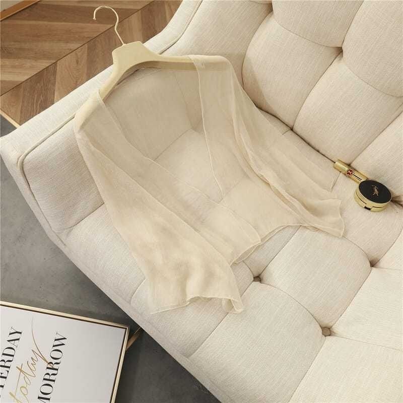 Слънцезащитен дамски кардиган, шифон, корейски стил, свободна кройка, дълги ръкави