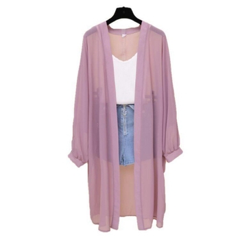 Шифонен кардиган UV защита, женски, средна дължина 65–80 см, поло яка, дълги ръкави