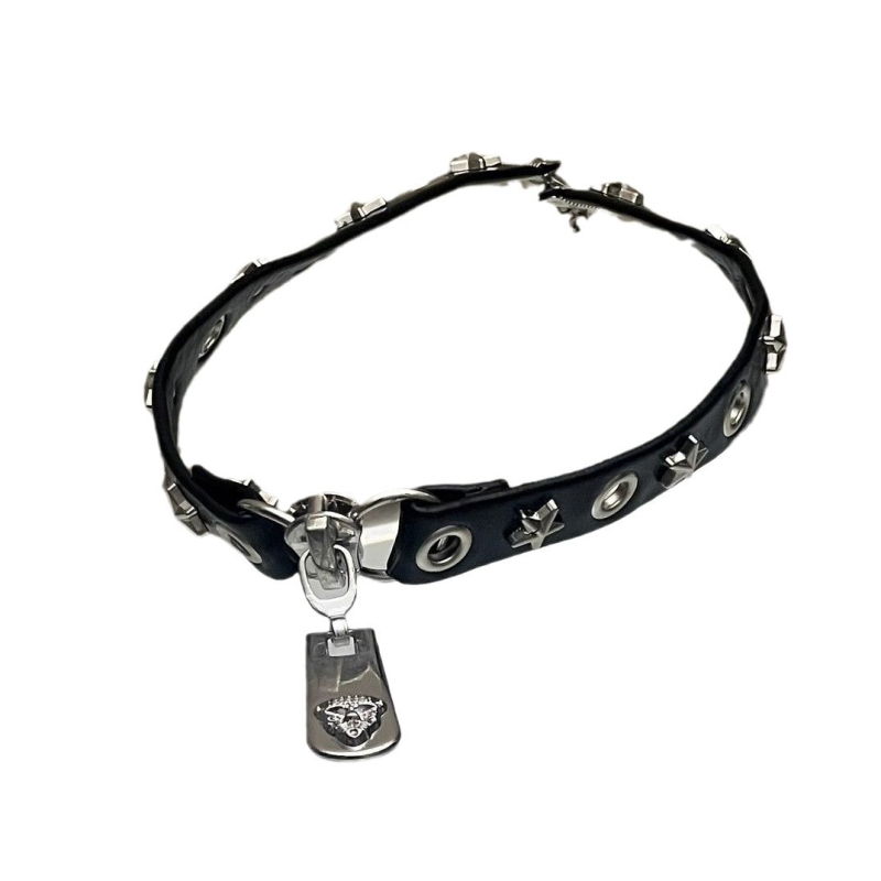 Огърлица с глава на леопард и цип – Хараджуку готик субкултура, минималистичен стил (Материал: Cortex; Висулка: Сплав; Форма: Животно/Зодия; Веригата: колие за ключица)