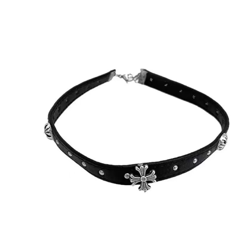 Чокър от изкуствена кожа с висулка от сплав, кръстосана верига, стил Япония и Южна Корея, свеж и сладък