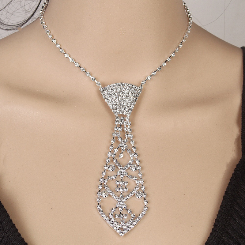 Metalni choker ogrlica s Rhinestones, regularni lanac, opseg 41–50 cm, težina 32 g