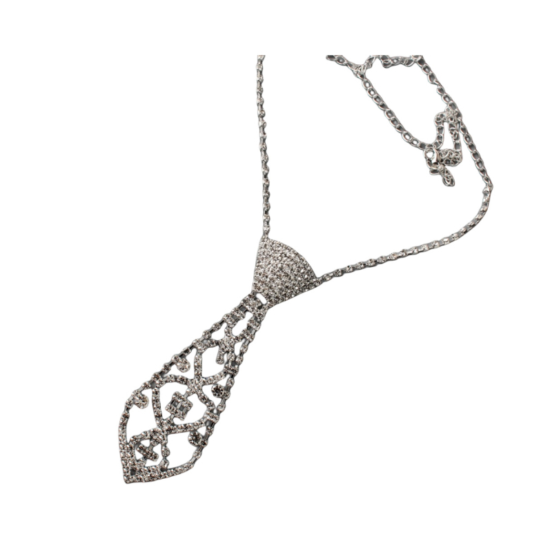 Metalni choker ogrlica s Rhinestones, regularni lanac, opseg 41–50 cm, težina 32 g