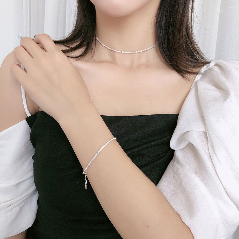 Choker ogrlica, korejski stil, srebro 925, valovita lanac, mogućnost prilagodbe obrade