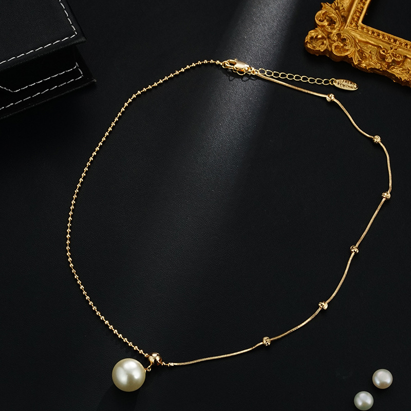 Lanac za ključnu kost s 18K zlatnim premazom i privjeskom od perlica, lagani luksuz, unisex