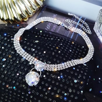 Choker ogrlica s kristalnim privjeskom, metalni lanac, kapljasti oblik, za žene