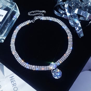 Choker ogrlica s kristalnim privjeskom, metalni lanac, kapljasti oblik, za žene