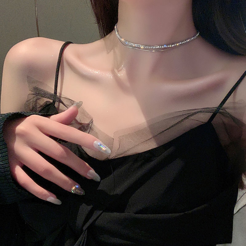 Ogrlica od rhinestona, dijamantna obrada, kandžasti lanac, višeslojni dizajn, rhinestones privjesak