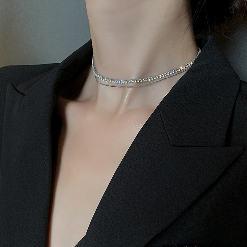 Ogrlica od rhinestona, dijamantna obrada, kandžasti lanac, višeslojni dizajn, rhinestones privjesak