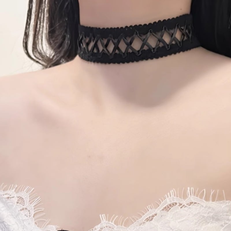 Vintage geometrijski križni choker ogrlica s privjeskom od legure, miješani materijali, klavikularni lanac, za žene