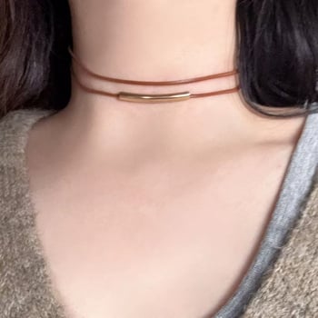 Огърлица с U-образен геометричен дизайн, корейски стил, мултислойна; материал: восък пчелен; висулка: сплав