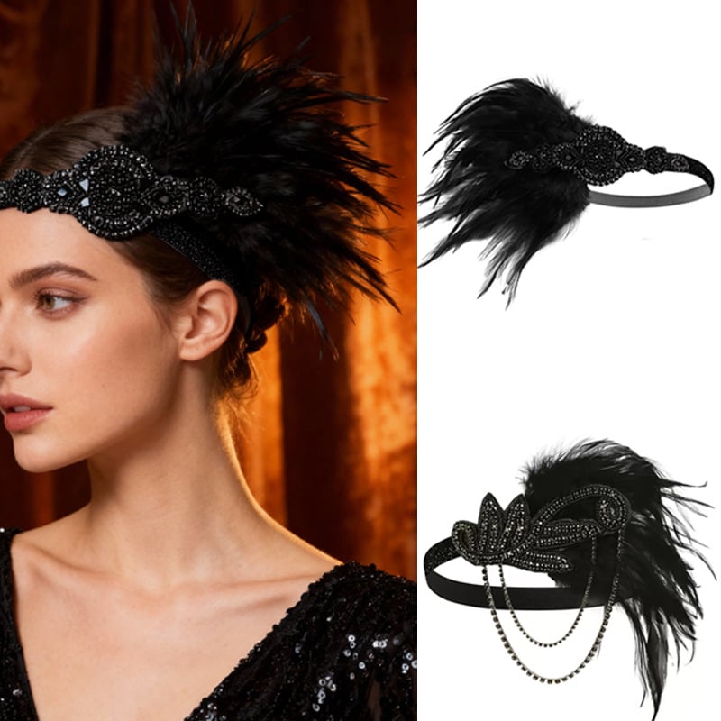 Κορδέλα για το κεφάλι με φτερά (Βιντάζ; Φτερά; Καρό; Ym1001)