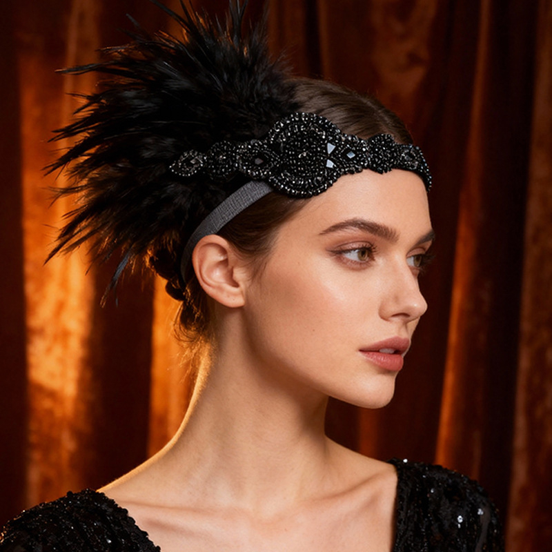 Κορδέλα για το κεφάλι με φτερά (Βιντάζ; Φτερά; Καρό; Ym1001)