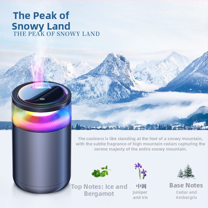 Automobilski aromaterapijski difuzor – metalni držač, Freesia miris, isparavanje 31–60 dana, 8 načina osvjetljenja, rok trajanja 1 godina