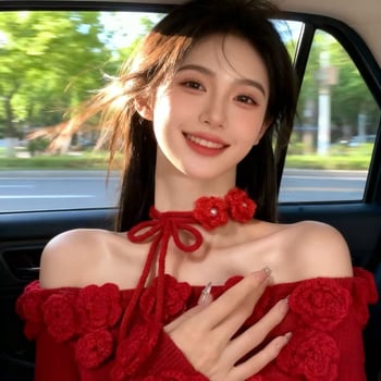 Colier cu design în formă de floare, pandantiv din material textil, lanț clavicular — Iarnă 2025