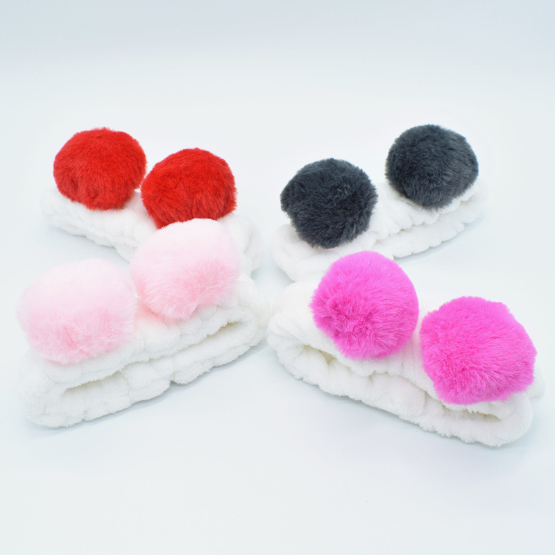 Κορεατικού στυλ λαστιχάκι μαλλιών με panda γούνες μπαλάκια, χειροποίητο, υφασμάτινο κεφαλόδεσμος