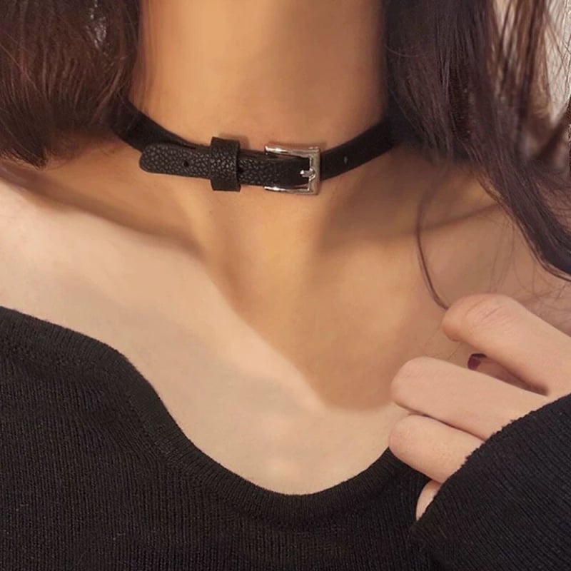 Colier choker din piele cu lanț pentru claviculă, Pandant: Altul, Greutate: 20 g, Cod produs: N-8233