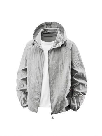 Ανδρικό πουκάμισο προστασίας από τον ήλιο με κουκούλα, υπερ-λεπτό, καλοκαίρι, με τσέπη φερμουάρ