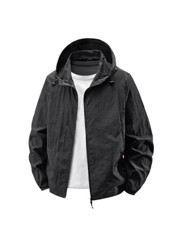 Ανδρικό πουκάμισο προστασίας από τον ήλιο με κουκούλα, υπερ-λεπτό, καλοκαίρι, με τσέπη φερμουάρ